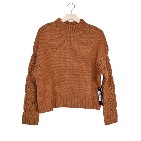 Skies Are Blue Sweaters - Skies Are Blue Womens S Ribbed Mock Neck Sweater in Toffee Brown NEW